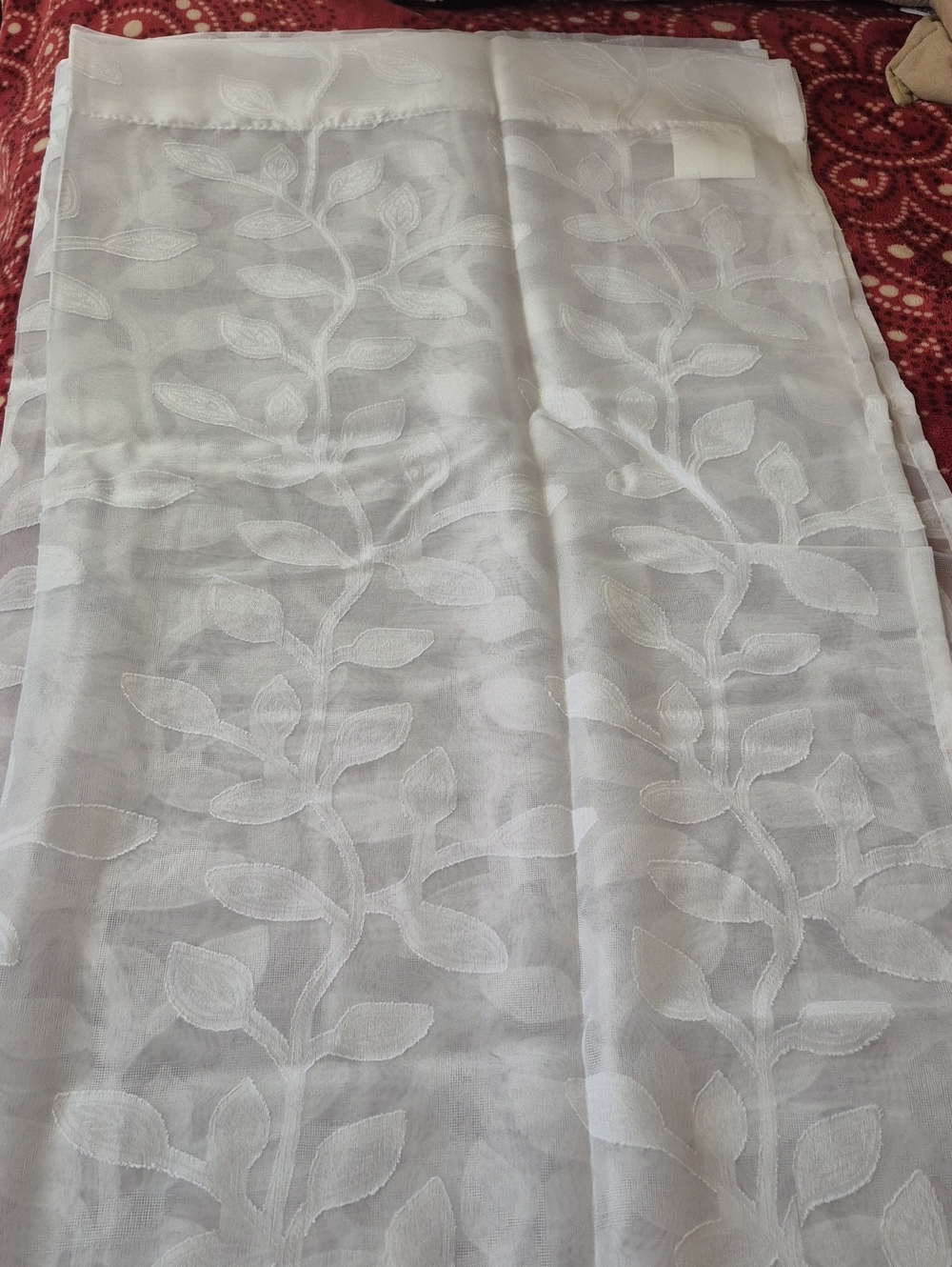 White Sheer Embroidered Leaf Curtain Panel - Unbranded